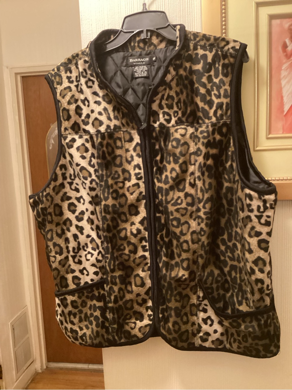 Barragge Leopard-Print Fleece Vest in Tan & Black SZ 3X